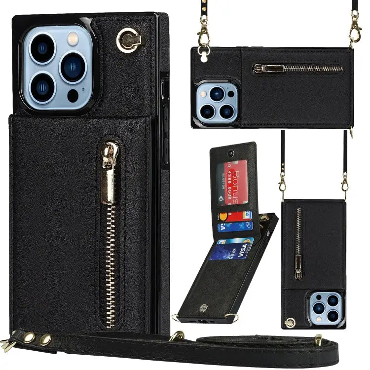 Cross-body Zipper Square Phone Case with Holder For iPhone 13 mini For iPhone 13 For iPhone 13 Pro For iPhone 13 Pro