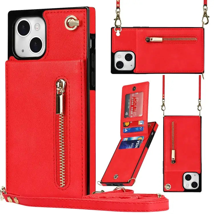 Cross-body Zipper Square Phone Case with Holder For iPhone 13 mini For iPhone 13 For iPhone 13 Pro For iPhone 13 Pro