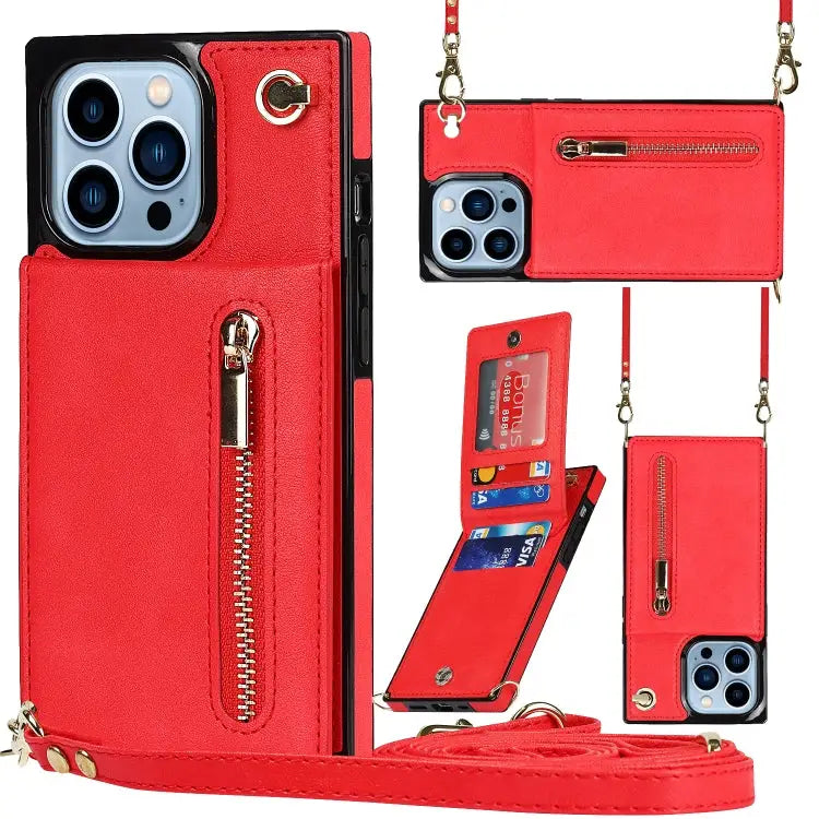 Cross-body Zipper Square Phone Case with Holder For iPhone 13 mini For iPhone 13 For iPhone 13 Pro For iPhone 13 Pro