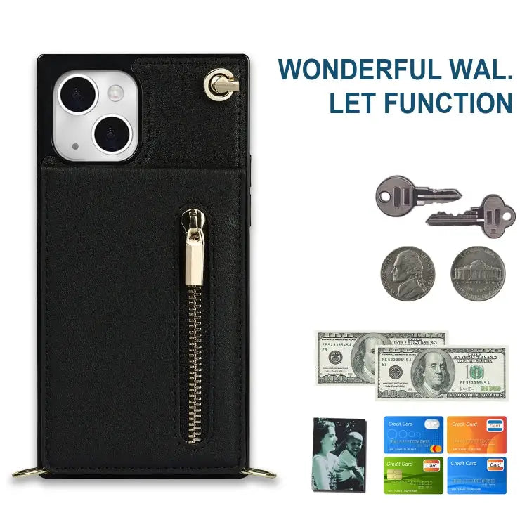 Cross-body Zipper Square Phone Case with Holder For iPhone 13 mini For iPhone 13 For iPhone 13 Pro For iPhone 13 Pro