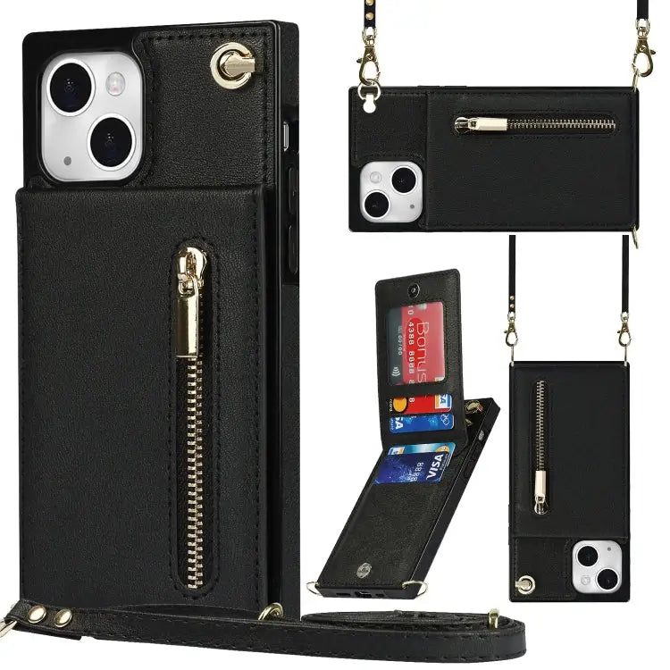 Cross-body Zipper Square Phone Case with Holder For iPhone 13 mini For iPhone 13 For iPhone 13 Pro For iPhone 13 Pro