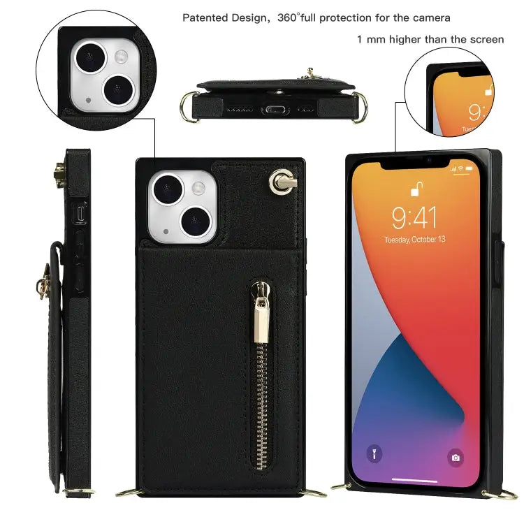 Cross-body Zipper Square Phone Case with Holder For iPhone 13 mini For iPhone 13 For iPhone 13 Pro For iPhone 13 Pro
