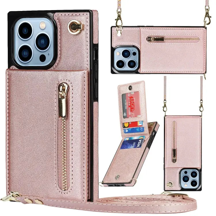 Cross-body Zipper Square Phone Case with Holder For iPhone 13 mini For iPhone 13 For iPhone 13 Pro For iPhone 13 Pro