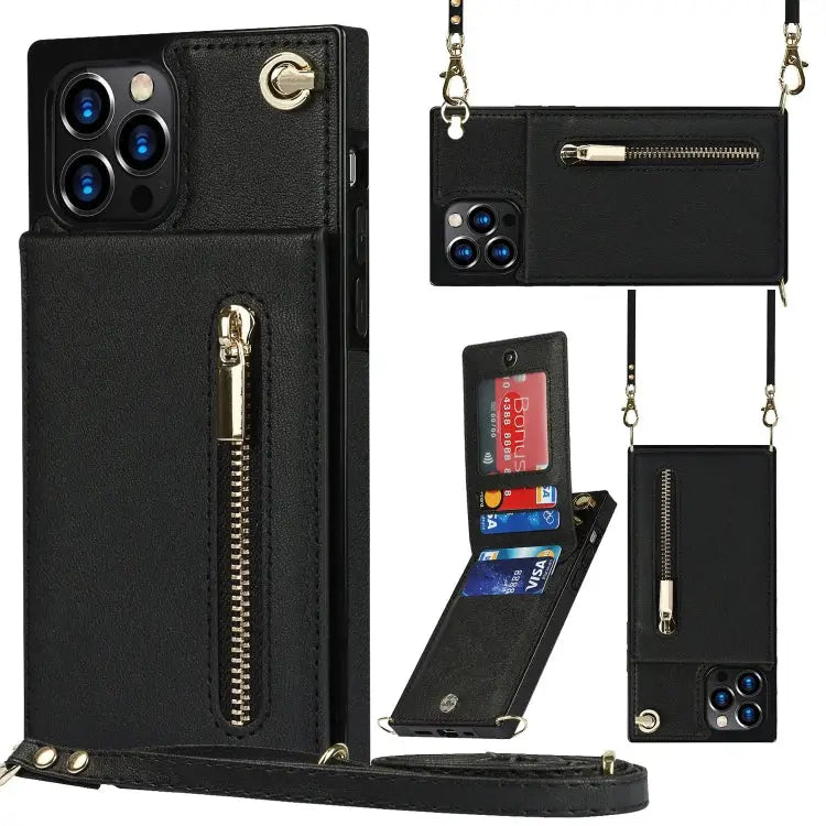 Cross-body Zipper Square Phone Case with Holder For iPhone 14 For iPhone 14 Plus For iPhone 14 Pro For iPhone 14 Pro