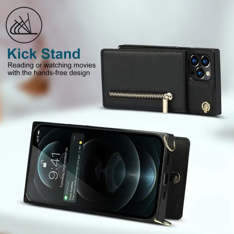 Cross-body Zipper Square Phone Case with Holder For iPhone 14 For iPhone 14 Plus For iPhone 14 Pro For iPhone 14 Pro