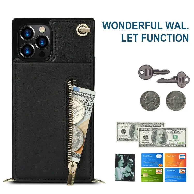 Cross-body Zipper Square Phone Case with Holder For iPhone 14 For iPhone 14 Plus For iPhone 14 Pro For iPhone 14 Pro