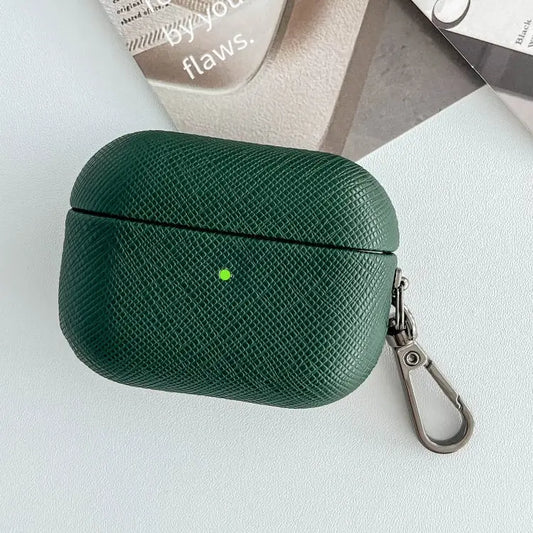 Cross Texture PU Leather Bluetooth Earphone Protective Case For AirPods Pro - For AirPods Pro / Dark Green - Apple