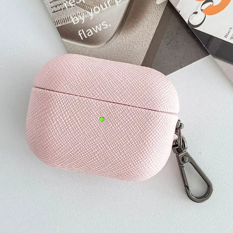 Cross Texture PU Leather Bluetooth Earphone Protective Case For AirPods Pro - For AirPods Pro / Pink - Apple Accessories