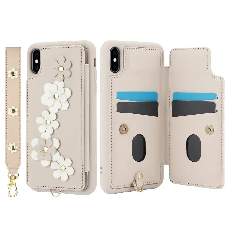 Crossbody Flower Pattern Leather Phone Case - Apple Accessories