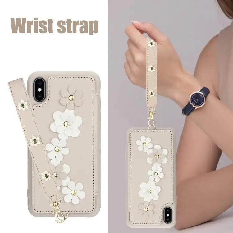 Crossbody Flower Pattern Leather Phone Case - Apple Accessories