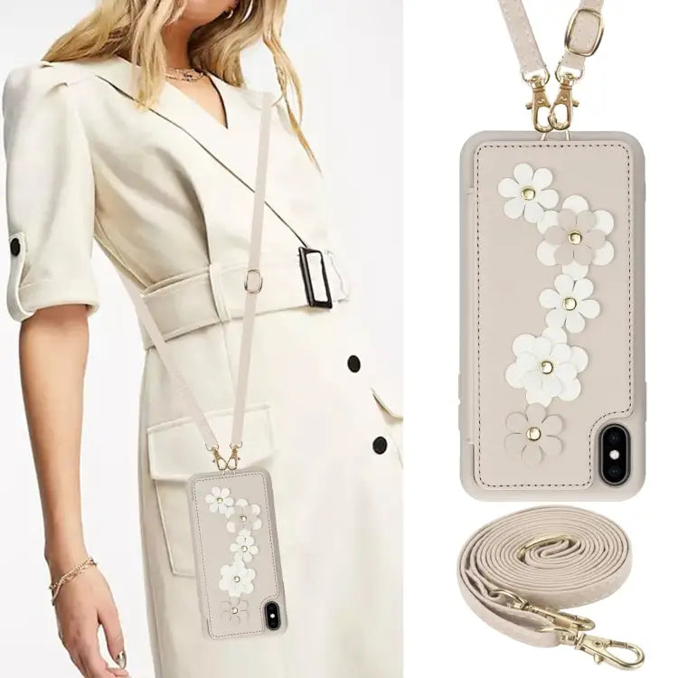 Crossbody Flower Pattern Leather Phone Case - Apple Accessories