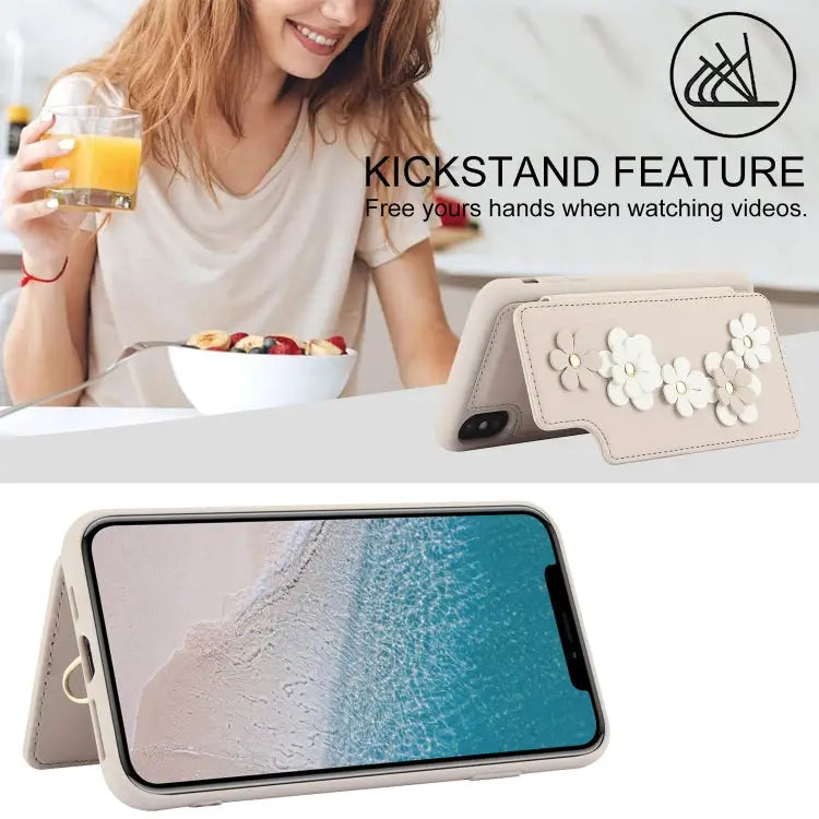 Crossbody Flower Pattern Leather Phone Case - Apple Accessories