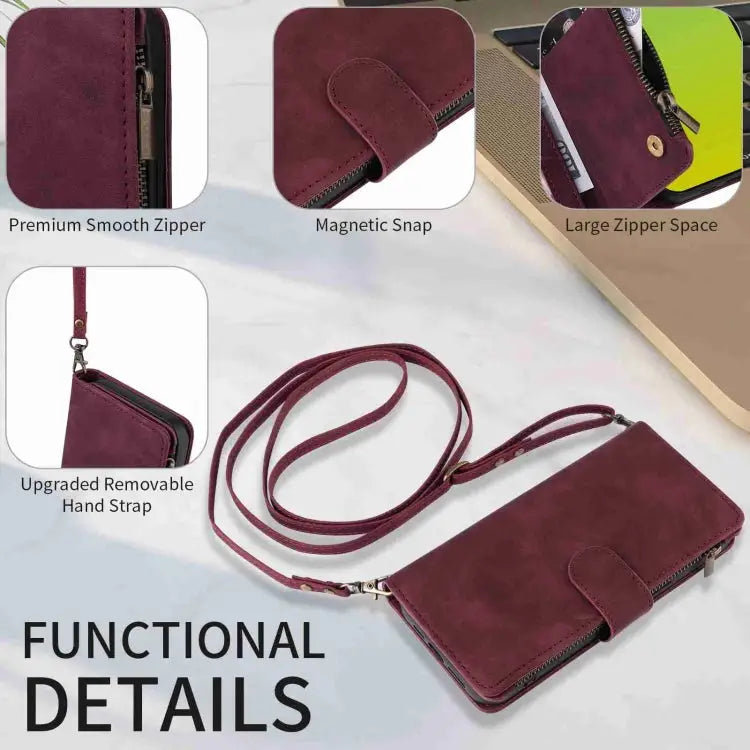 Crossbody Multi-card Slot Wallet Zipper Leather Phone Case For iPhone 15 Plus For iPhone 15 - Apple Accessories