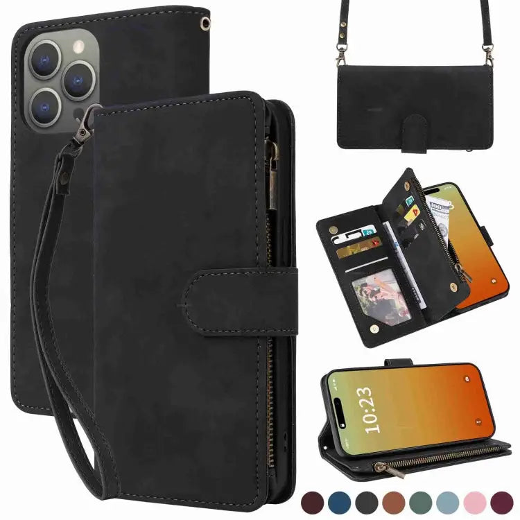 Crossbody Multi-card Slot Wallet Zipper Leather Phone Case For iPhone 16 For iPhone 15 Pro Max For iPhone 15 Pro