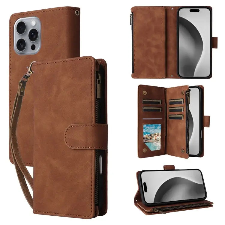 Crossbody Multi-card Slot Wallet Zipper Leather Phone Case For iPhone 16 Pro Max For iPhone 16 Pro For iPhone 16 Plus