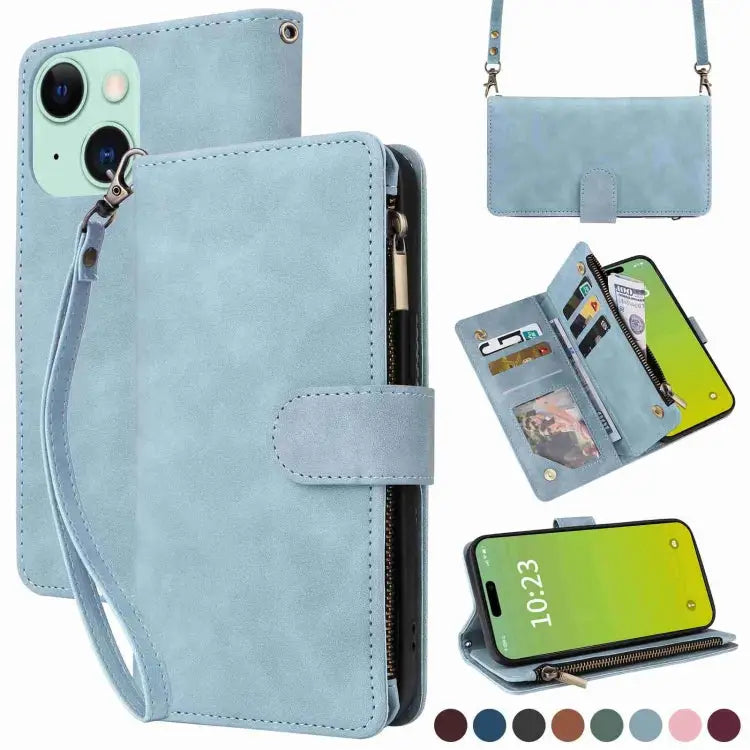 Crossbody Multi-card Slot Wallet Zipper Leather Phone Case For iPhone 15 Plus For iPhone 15 - For iPhone 15 / Light