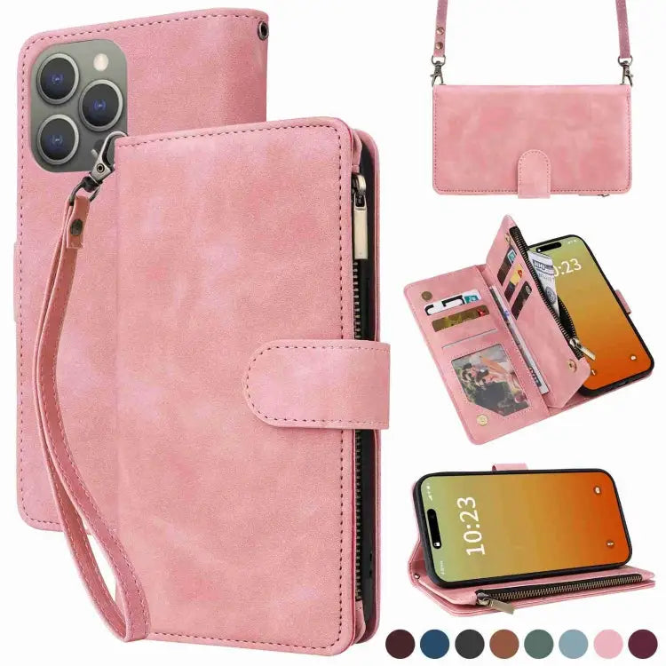 Crossbody Multi-card Slot Wallet Zipper Leather Phone Case For iPhone 16 For iPhone 15 Pro Max For iPhone 15 Pro
