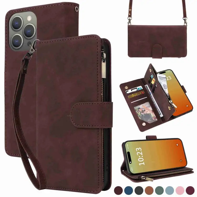 Crossbody Multi-card Slot Wallet Zipper Leather Phone Case For iPhone 16 For iPhone 15 Pro Max For iPhone 15 Pro