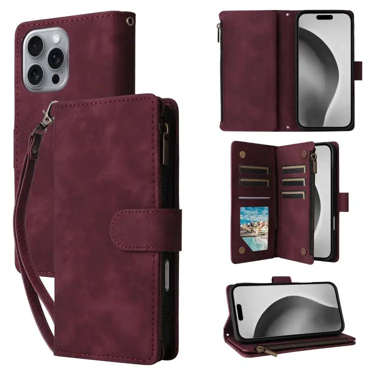 Crossbody Multi-card Slot Wallet Zipper Leather Phone Case For iPhone 16 Pro Max For iPhone 16 Pro For iPhone 16 Plus