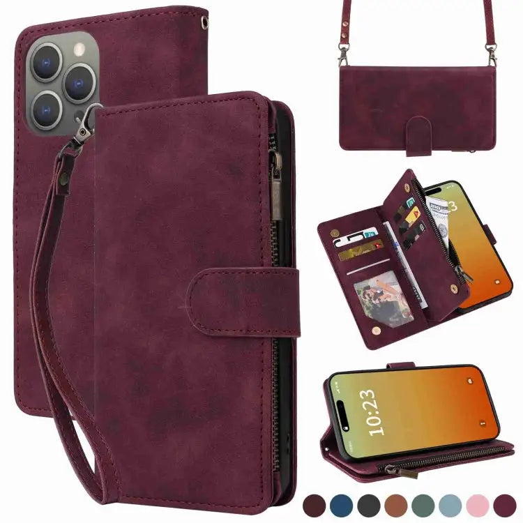 Crossbody Multi-card Slot Wallet Zipper Leather Phone Case For iPhone 16 For iPhone 15 Pro Max For iPhone 15 Pro