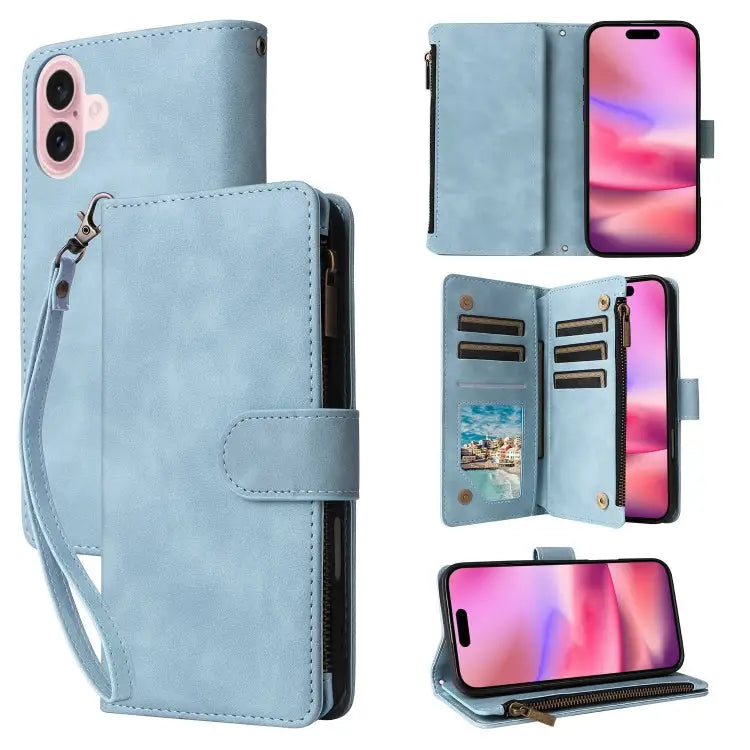 Crossbody Multi-card Slot Wallet Zipper Leather Phone Case For iPhone 16 For iPhone 15 Pro Max For iPhone 15 Pro