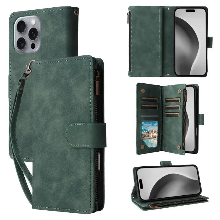 Crossbody Multi-card Slot Wallet Zipper Leather Phone Case For iPhone 16 Pro Max For iPhone 16 Pro For iPhone 16 Plus