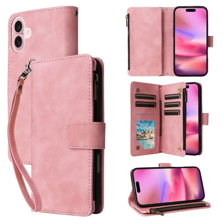 Crossbody Multi-card Slot Wallet Zipper Leather Phone Case For iPhone 16 Pro Max For iPhone 16 Pro For iPhone 16 Plus