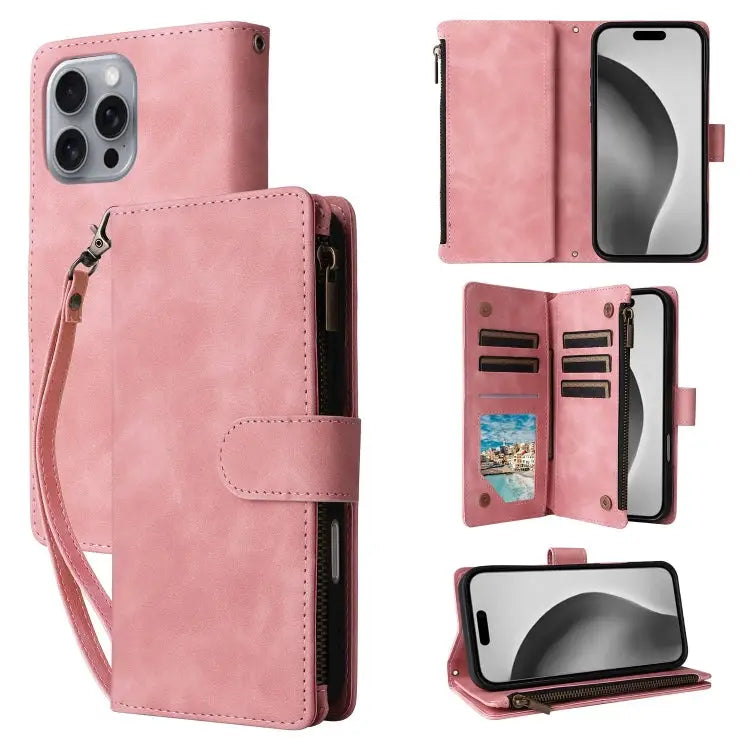 Crossbody Multi-card Slot Wallet Zipper Leather Phone Case For iPhone 16 Pro Max For iPhone 16 Pro For iPhone 16 Plus