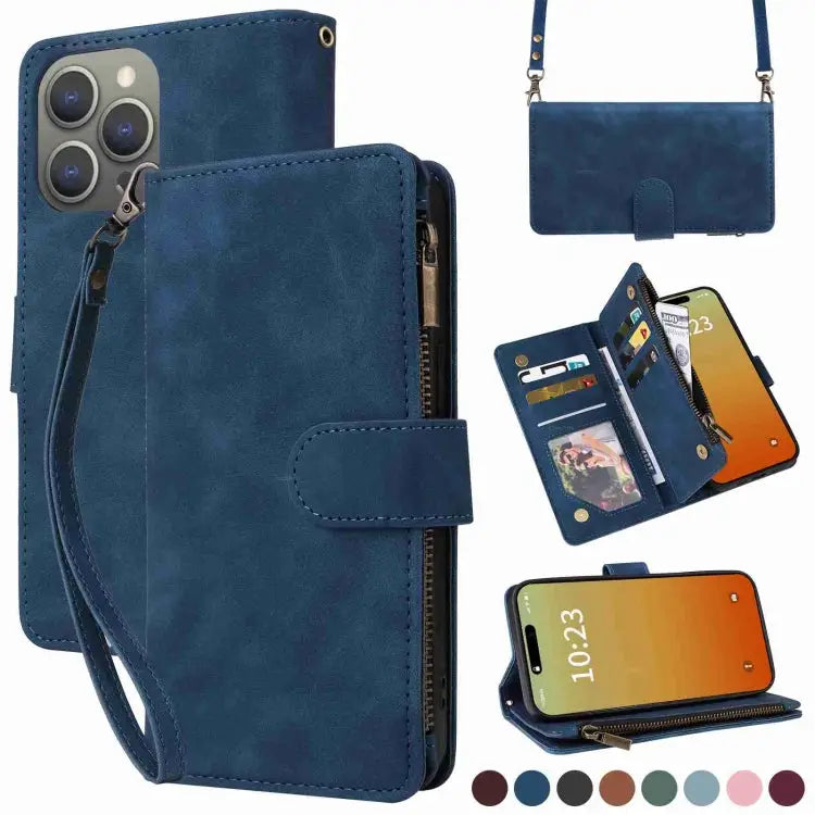 Crossbody Multi-card Slot Wallet Zipper Leather Phone Case For iPhone 16 For iPhone 15 Pro Max For iPhone 15 Pro
