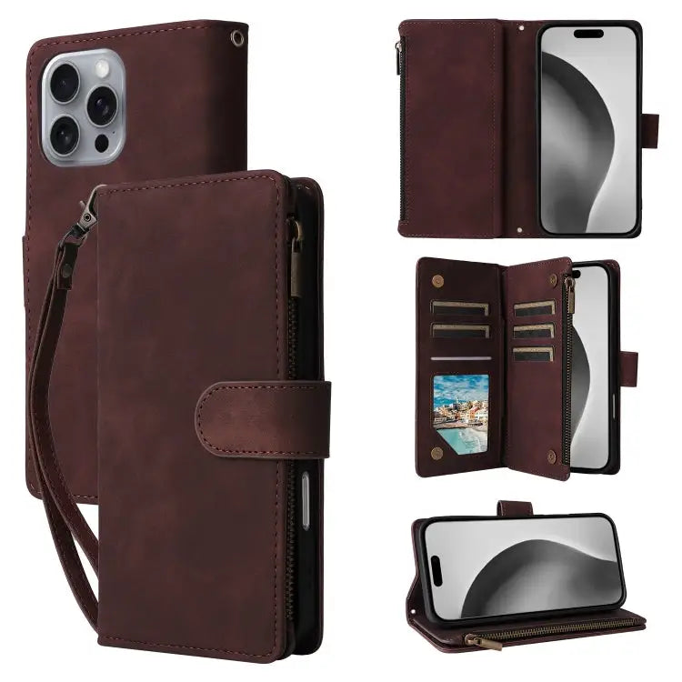 Crossbody Multi-card Slot Wallet Zipper Leather Phone Case For iPhone 16 Pro Max For iPhone 16 Pro For iPhone 16 Plus