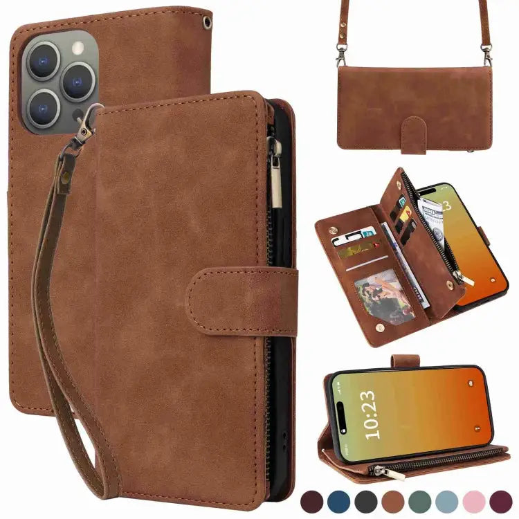 Crossbody Multi-card Slot Wallet Zipper Leather Phone Case For iPhone 16 For iPhone 15 Pro Max For iPhone 15 Pro