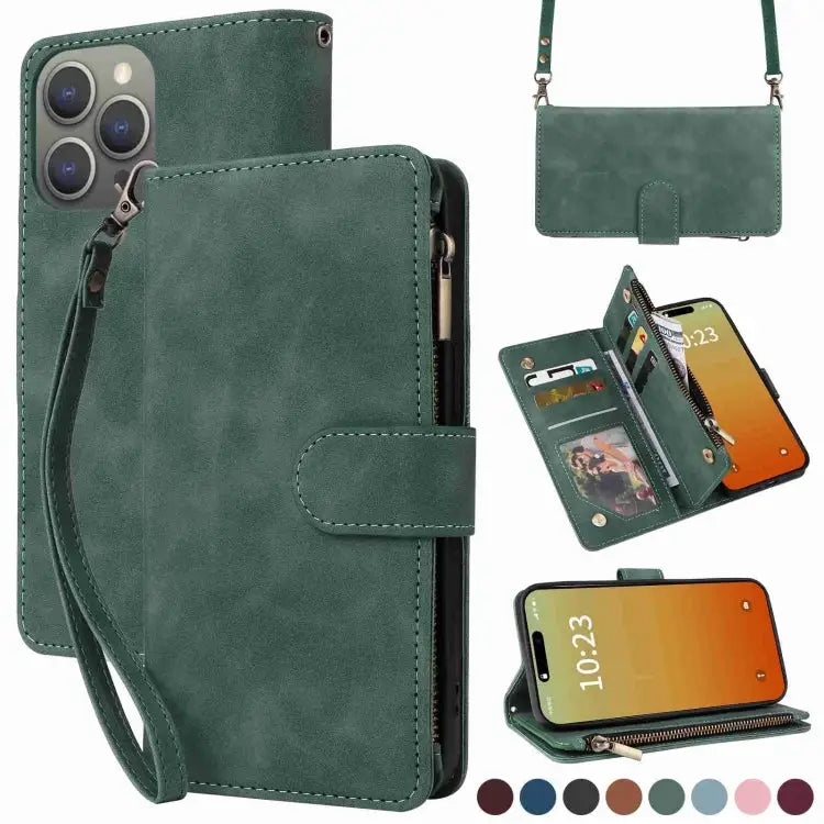 Crossbody Multi-card Slot Wallet Zipper Leather Phone Case For iPhone 16 For iPhone 15 Pro Max For iPhone 15 Pro