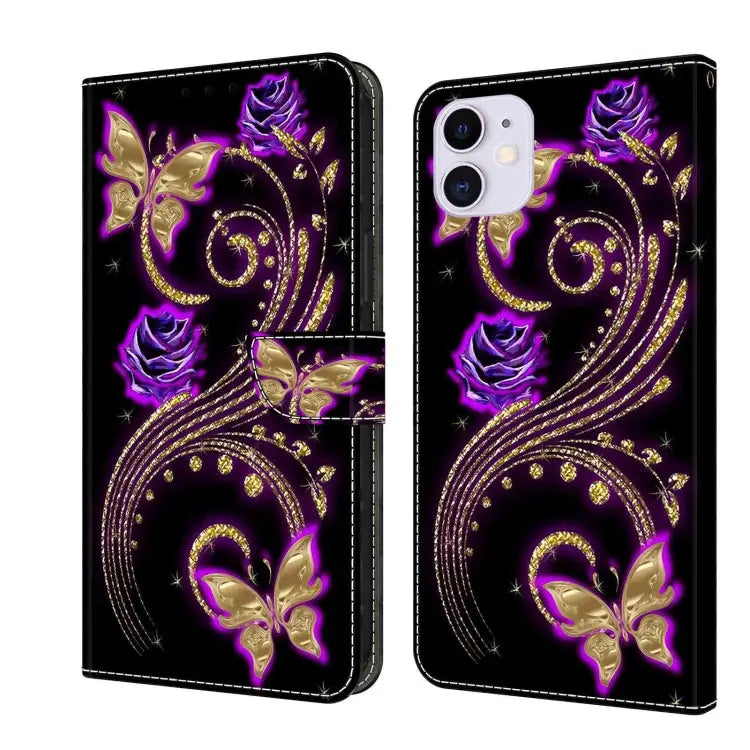 Crystal 3D Shockproof Protective Leather Phone Case For iPhone 11 - For iPhone 11 / Purple Flower Butterfly