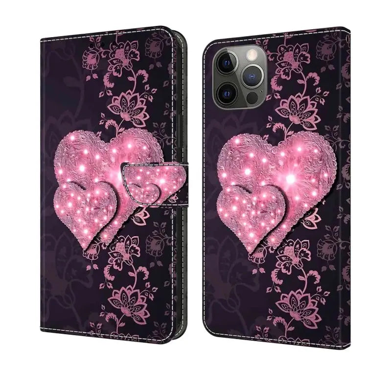 Crystal 3D Shockproof Protective Leather Phone Case For iPhone 12 / 12 Pro - For iPhone 12 / 12 Pro / Lace Love