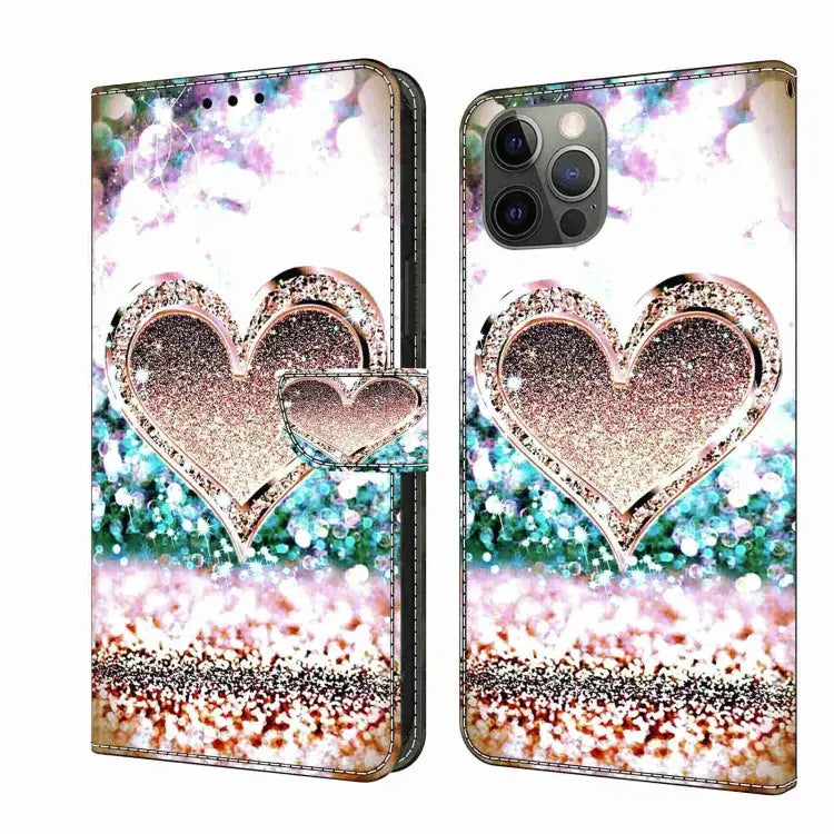 Crystal 3D Shockproof Protective Leather Phone Case For iPhone 12 / 12 Pro - For iPhone 12 / 12 Pro / Pink Diamond Heart