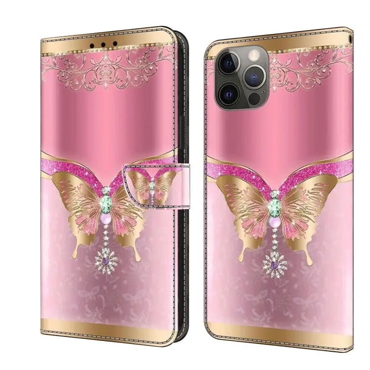 Crystal 3D Shockproof Protective Leather Phone Case For iPhone 12 / 12 Pro - For iPhone 12 / 12 Pro / Pink Bottom