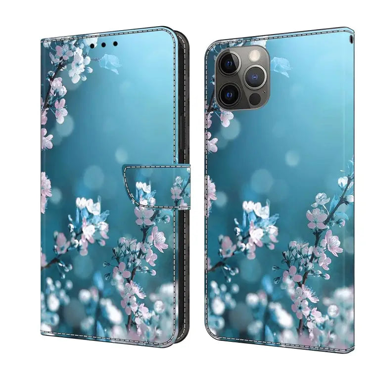 Crystal 3D Shockproof Protective Leather Phone Case For iPhone 12 / 12 Pro - For iPhone 12 / 12 Pro / Plum Flower