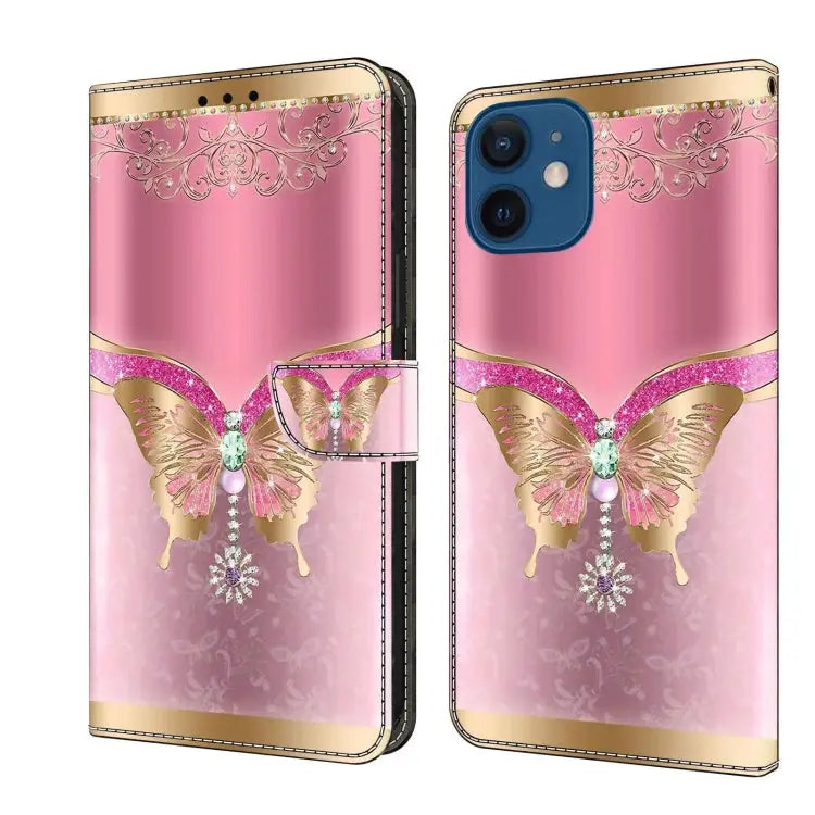 Crystal 3D Shockproof Protective Leather Phone Case For iPhone 12 mini / 13 mini - For iPhone 12 mini / 13 mini / Pink