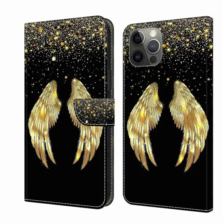 Crystal 3D Shockproof Protective Leather Phone Case For iPhone 12 / 12 Pro - For iPhone 12 / 12 Pro / Golden Wings