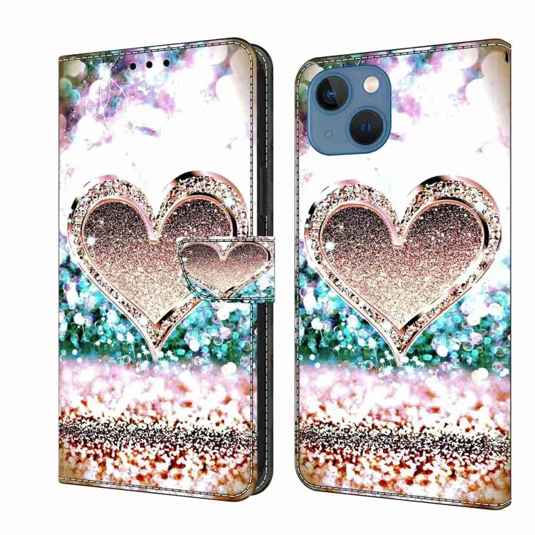 Crystal 3D Shockproof Protective Leather Phone Case For iPhone 13 / 14 - For iPhone 13 / 14 / Pink Diamond Heart