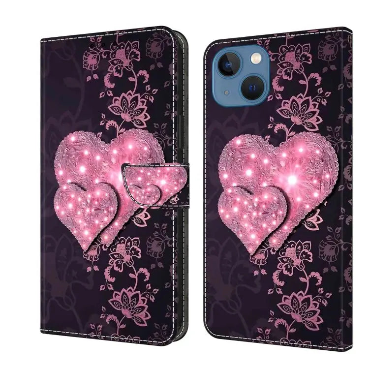 Crystal 3D Shockproof Protective Leather Phone Case For iPhone 13 / 14 - For iPhone 13 / 14 / Lace Love