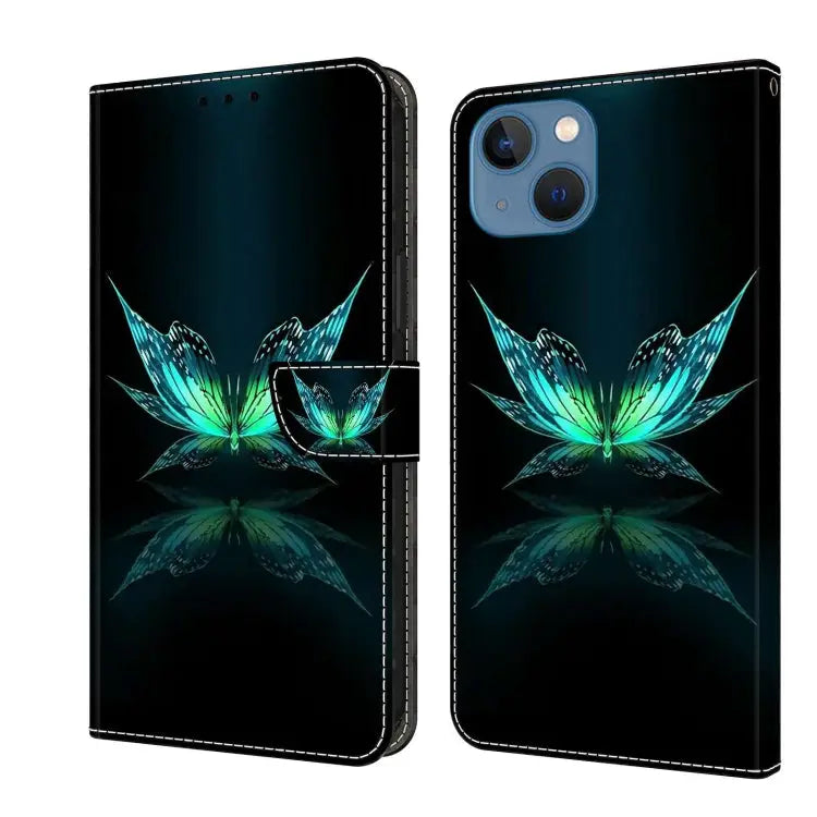 Crystal 3D Shockproof Protective Leather Phone Case For iPhone 13 / 14 - For iPhone 13 / 14 / Reflection Dutterfly
