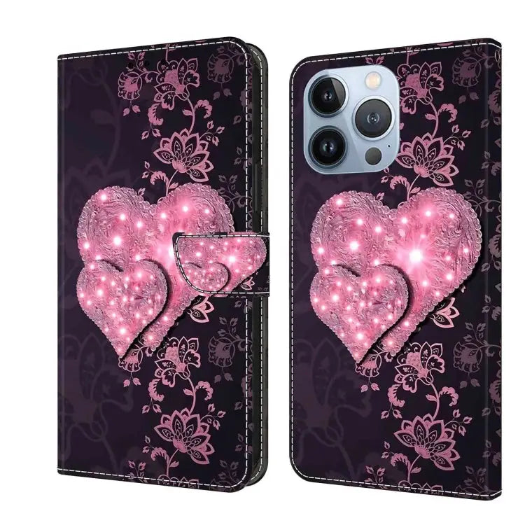 Crystal 3D Shockproof Protective Leather Phone Case For iPhone 13 Pro - For iPhone 13 Pro / Lace Love