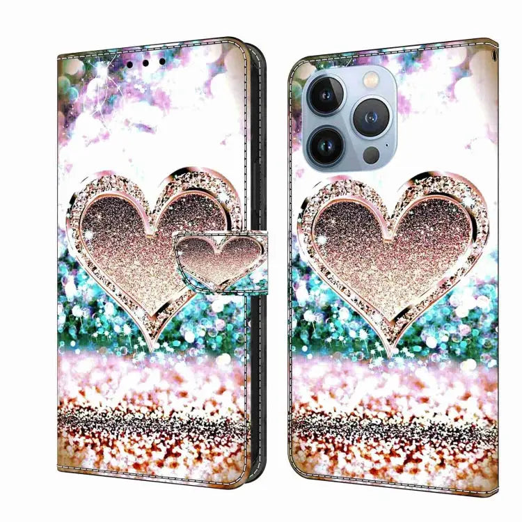 Crystal 3D Shockproof Protective Leather Phone Case For iPhone 13 Pro - For iPhone 13 Pro / Pink Diamond Heart