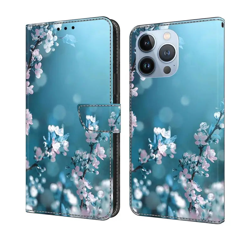 Crystal 3D Shockproof Protective Leather Phone Case For iPhone 13 Pro - For iPhone 13 Pro / Plum Flower