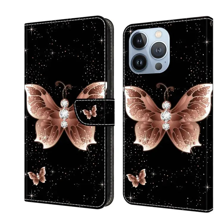 Crystal 3D Shockproof Protective Leather Phone Case For iPhone 13 Pro - For iPhone 13 Pro / Pink Diamond Butterfly