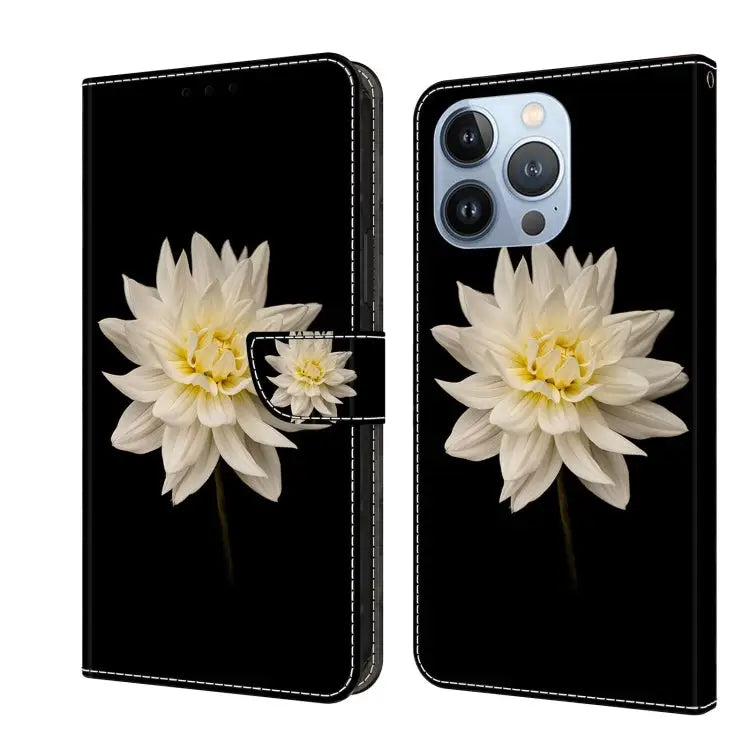 Crystal 3D Shockproof Protective Leather Phone Case For iPhone 13 Pro - For iPhone 13 Pro / White Flower