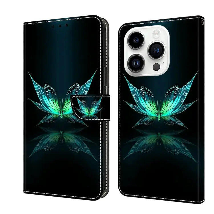 Crystal 3D Shockproof Protective Leather Phone Case For iPhone 15 Pro - For iPhone 15 Pro / Reflection Dutterfly