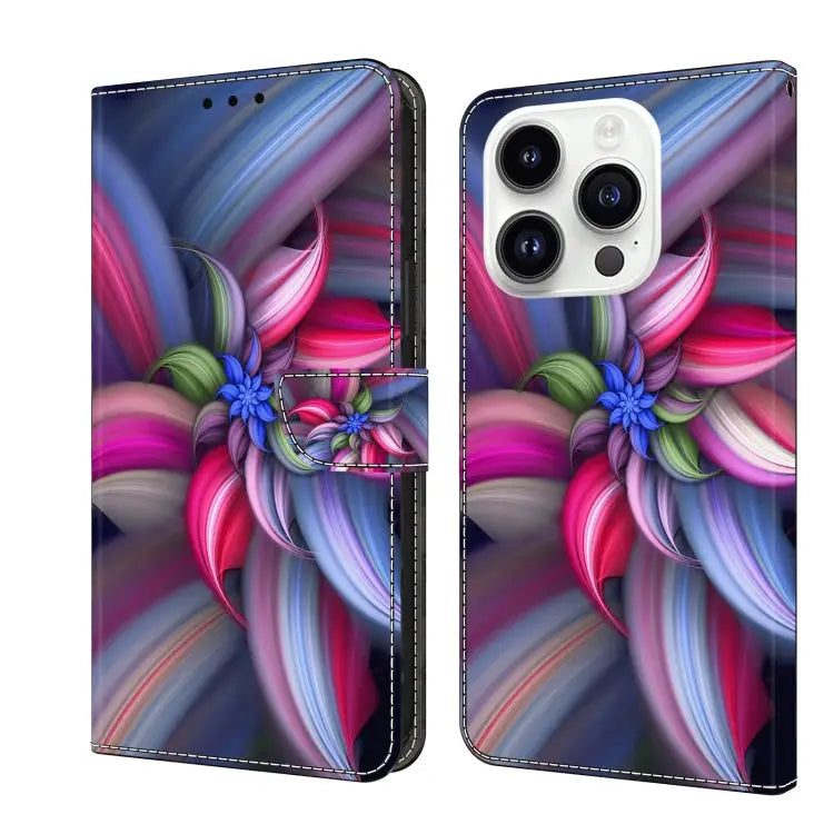 Crystal 3D Shockproof Protective Leather Phone Case For iPhone 15 Pro - For iPhone 15 Pro / Colorful Flower
