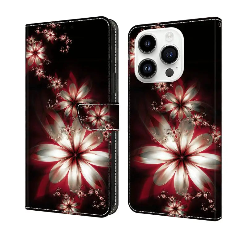 Crystal 3D Shockproof Protective Leather Phone Case For iPhone 15 Pro - For iPhone 15 Pro / Fantastic Flower